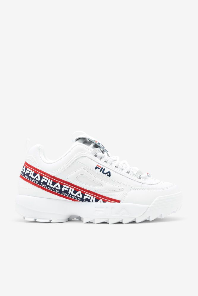 Fila Disruptor 2 Premium Logo Tape Trainers White - Mens - 09428RTNH